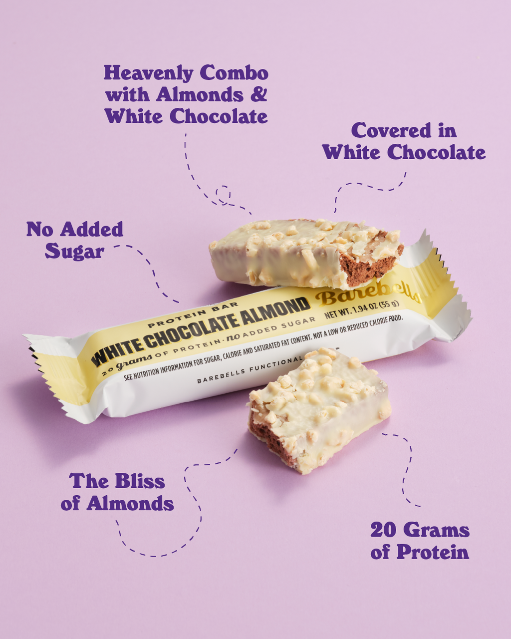 Barebells Protein Bars, White Chocolate Almond Flavour, 55g (12 bars/carton)