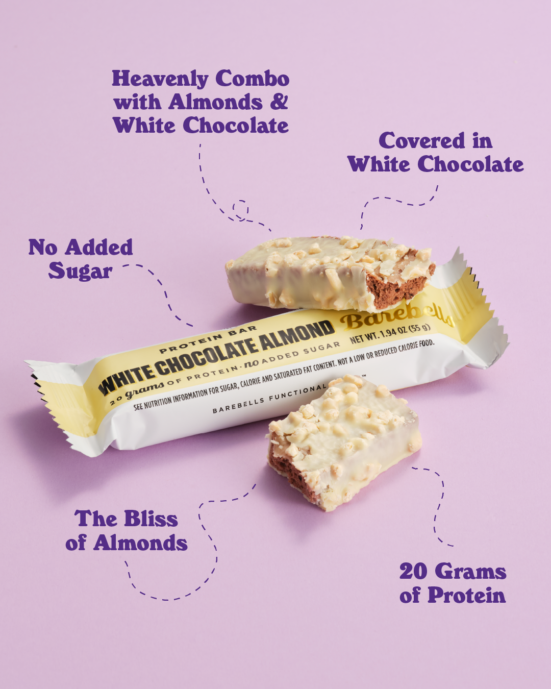 Barebells Protein Bars, White Chocolate Almond Flavour, 55g (12 bars/carton)
