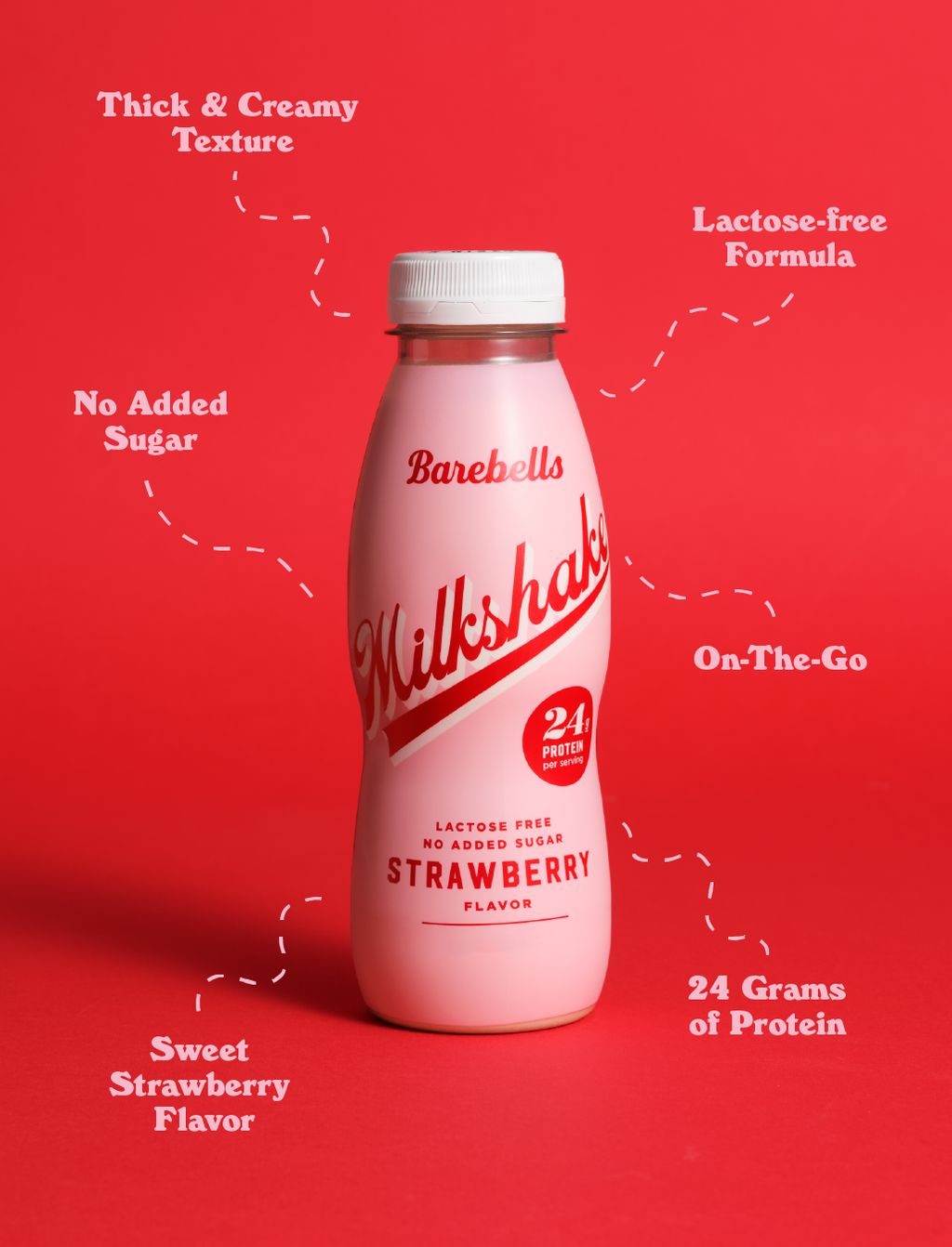Barebells Lactose-Free Protein Milkshake, Strawberry Flavour 330ml (8 bottles/carton)